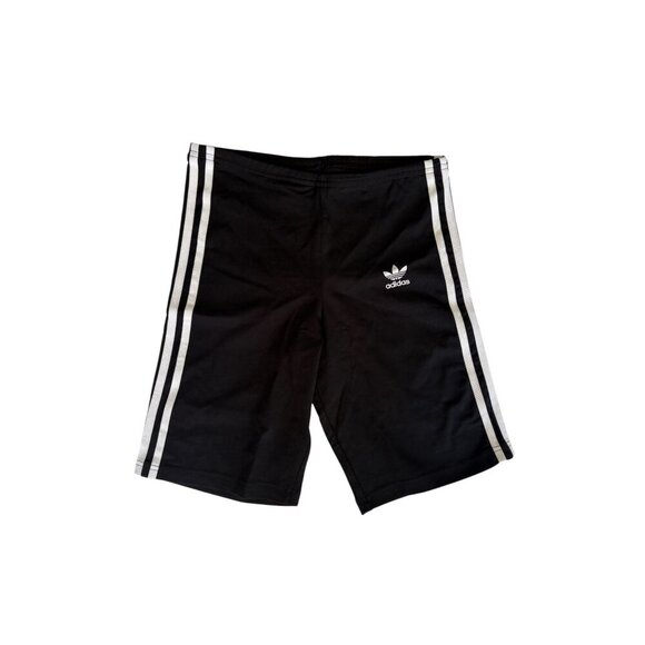 Adidas Originals Black Cycling Shorts L 13-14Y Kids Girls With White Stripes Log - Picture 1 of 6